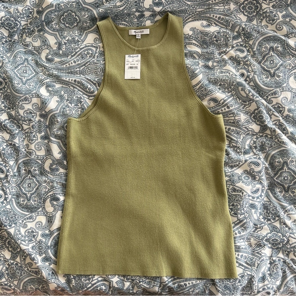 NWT Madewell The Signature Knit Cutaway Sweater Tank in Artichoke SZ XL - Picture 6 of 6
